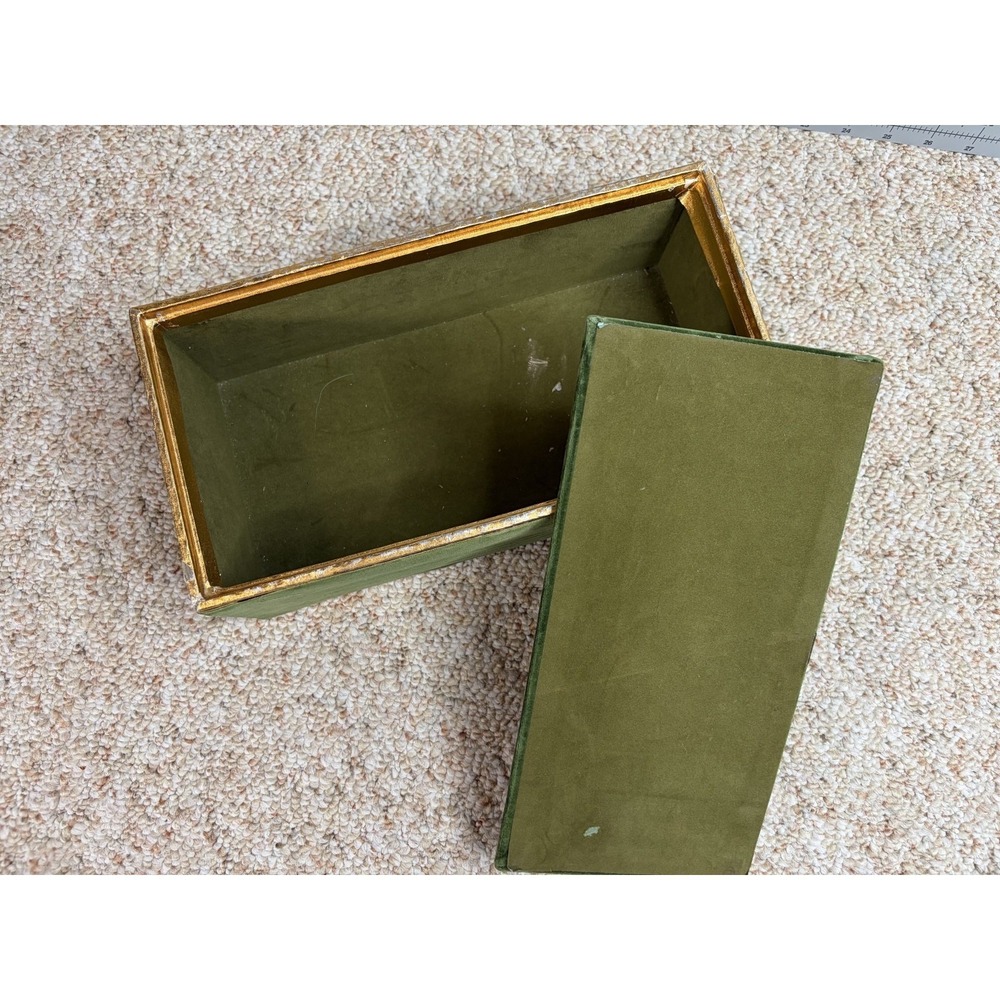 Vintage 60's Fabergé Avocado green gold Faberge Egg Velvet Box Storage 11" x 6" - Picture 6 of 9